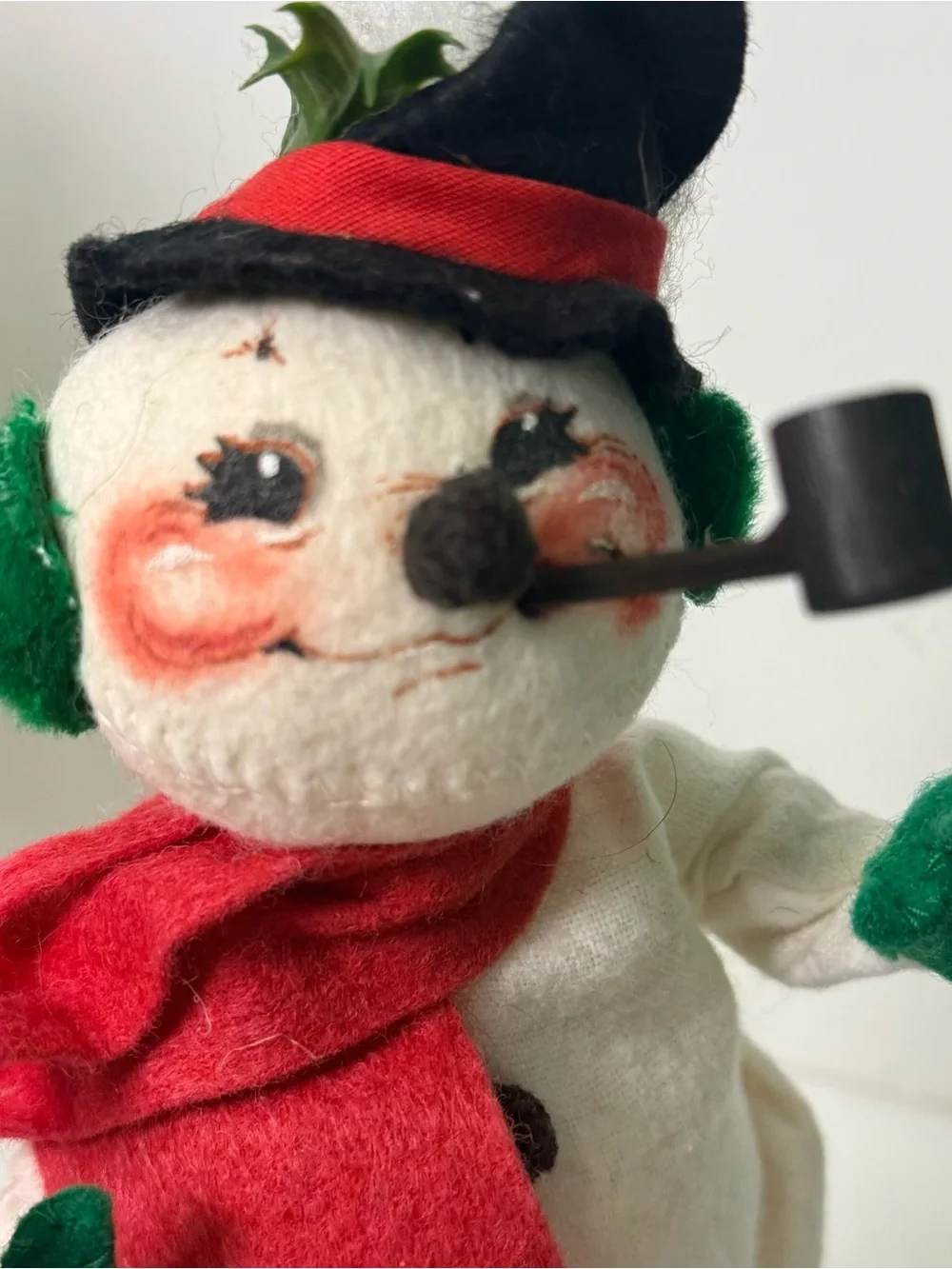 Annalee Teddy Bear & White Snowman Plush Pair with Knit Accessories and Stands